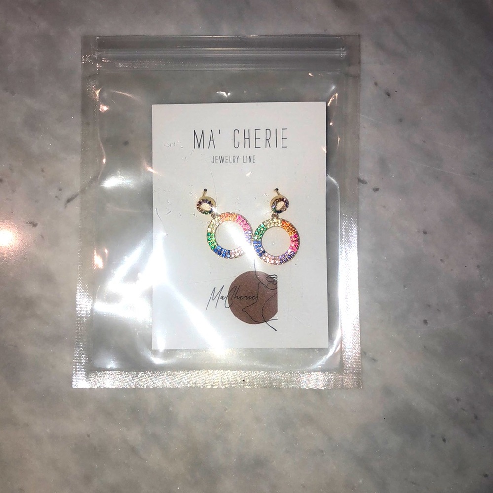 Ma’ Cherie Rhinestone Rainbow post earrings. NWT